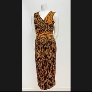 Diane Von Furstenberg Orange and Black Wrap Around Dress